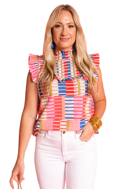 Striped High Neck Flutter Tank Top | Multicolour