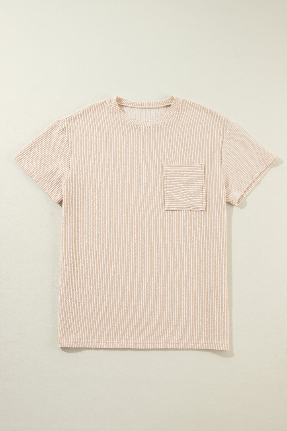 Corded Knit Pocketed Loose Fit T Shirt | Beige