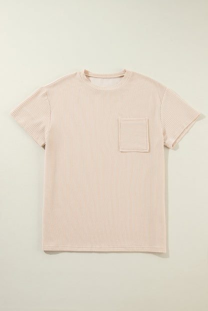 Corded Knit Pocketed Loose Fit T Shirt | Beige