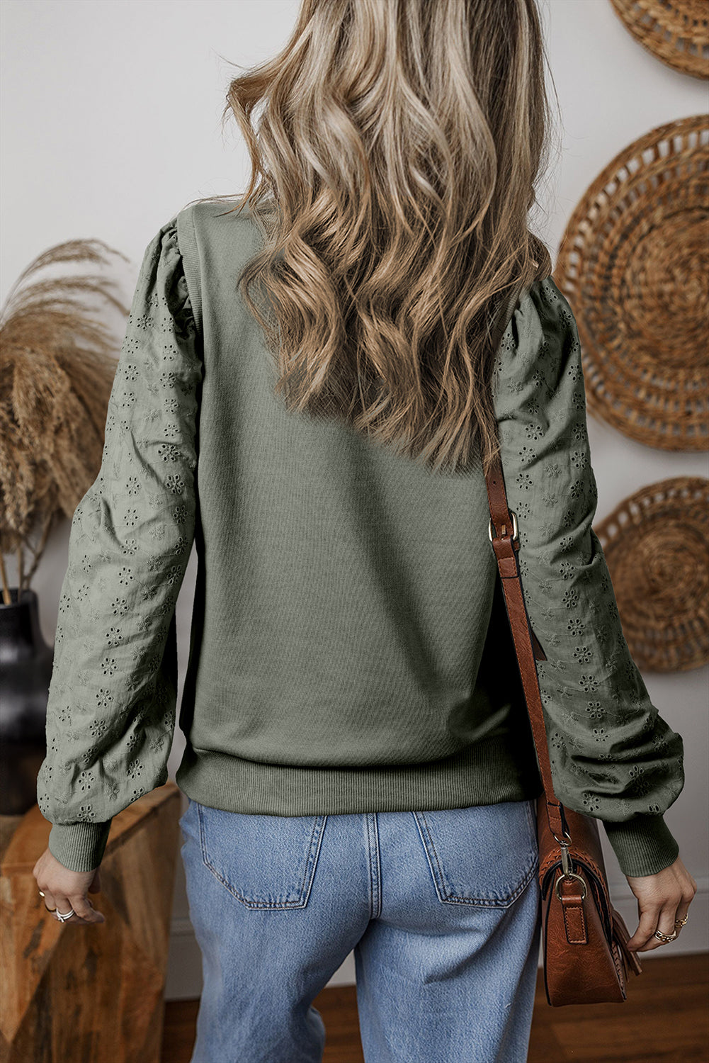 Grayish Green Solid Patchwork Sleeve Round Neck Sweatshirt | Medium Grey