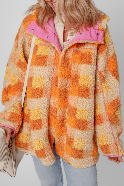 Checkered Sherpa Hooded Jacket | Orange