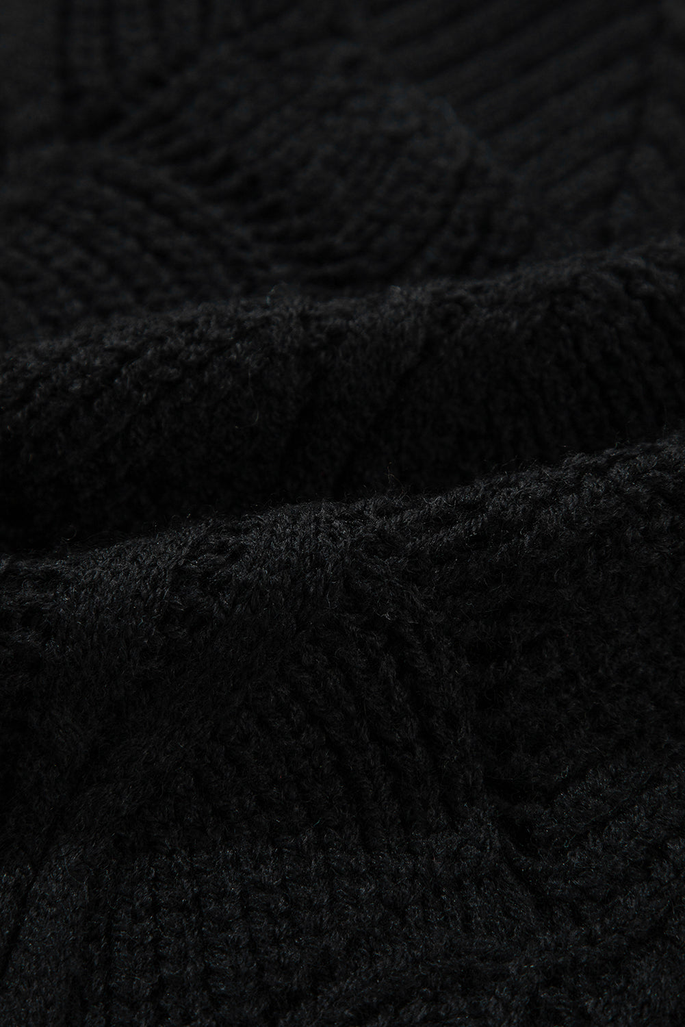 Hollow Out Knit V Neck Drop Shoulder Sweater | Black