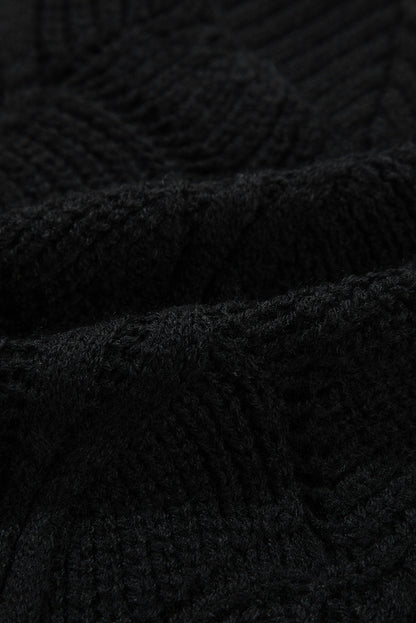 Hollow Out Knit V Neck Drop Shoulder Sweater | Black