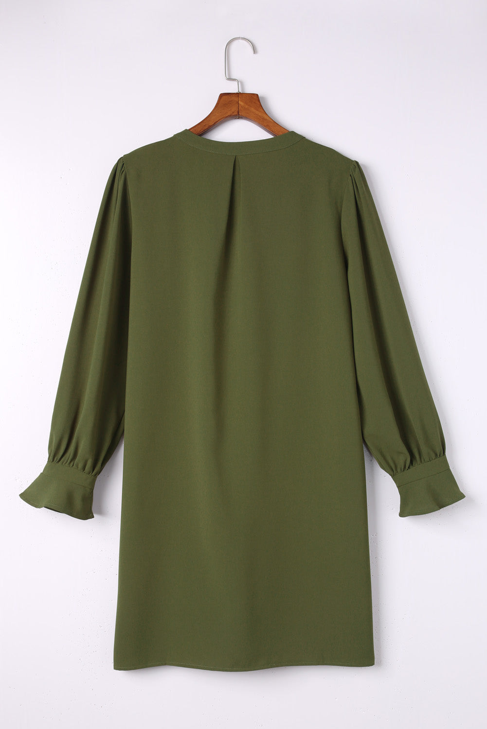 Split V Neck Ruffled Sleeves Shirt Dress | Green