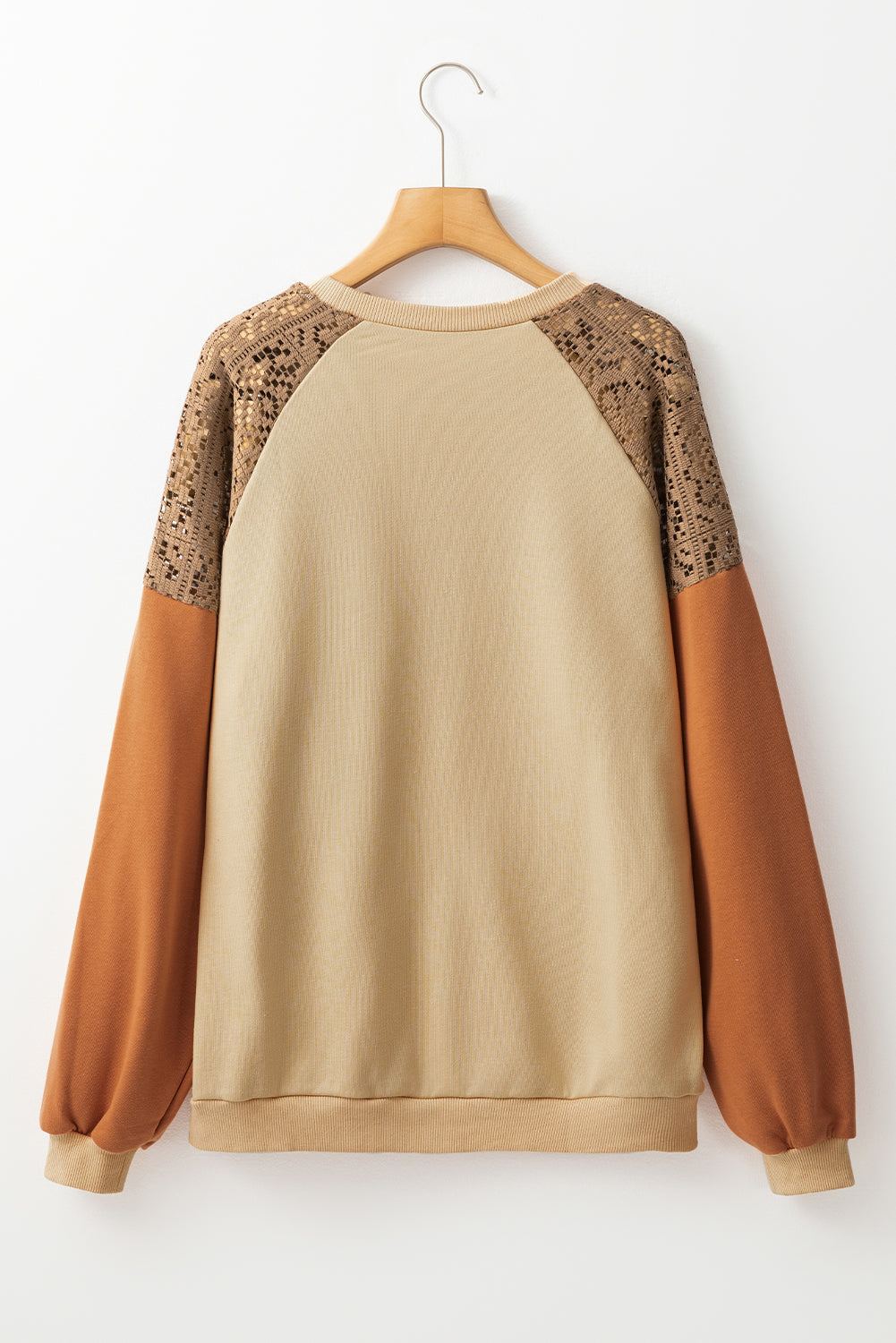 Lace Patchwork Colourblock Drop Shoulder Sweatshirt | Khaki