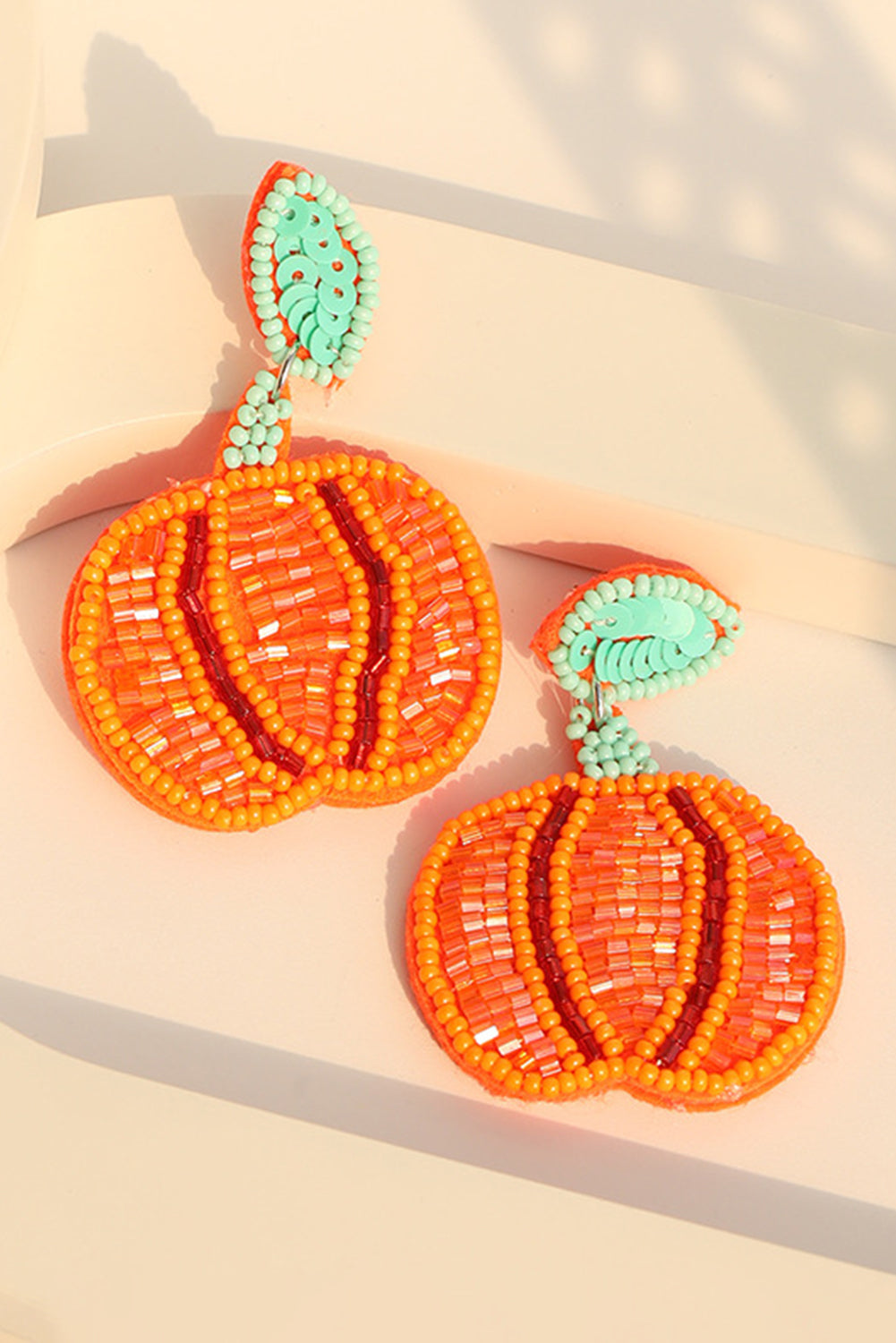 Halloween Pumpkin Rice Beaded Drop Earrings | Orange