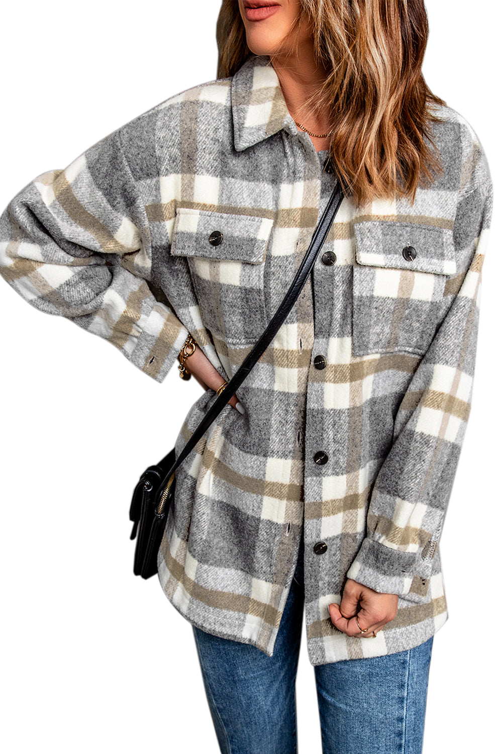 Plaid Print Pocket Women Shacket | Brown