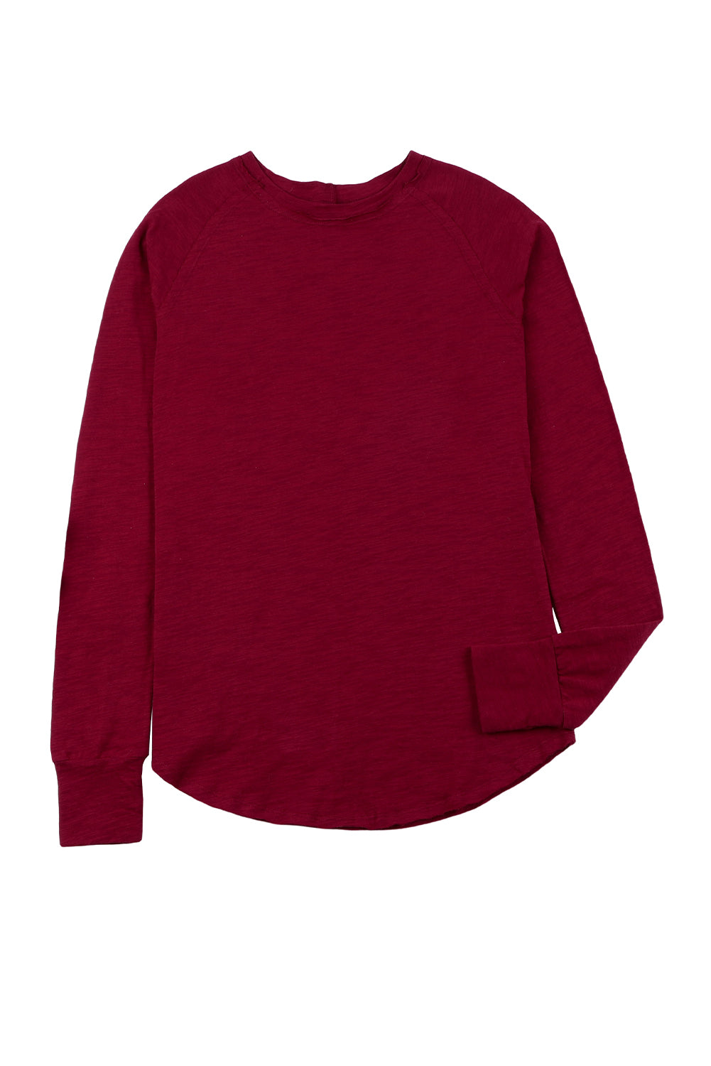 Fiery  Solid Crew Neck Long Sleeve Top | Red