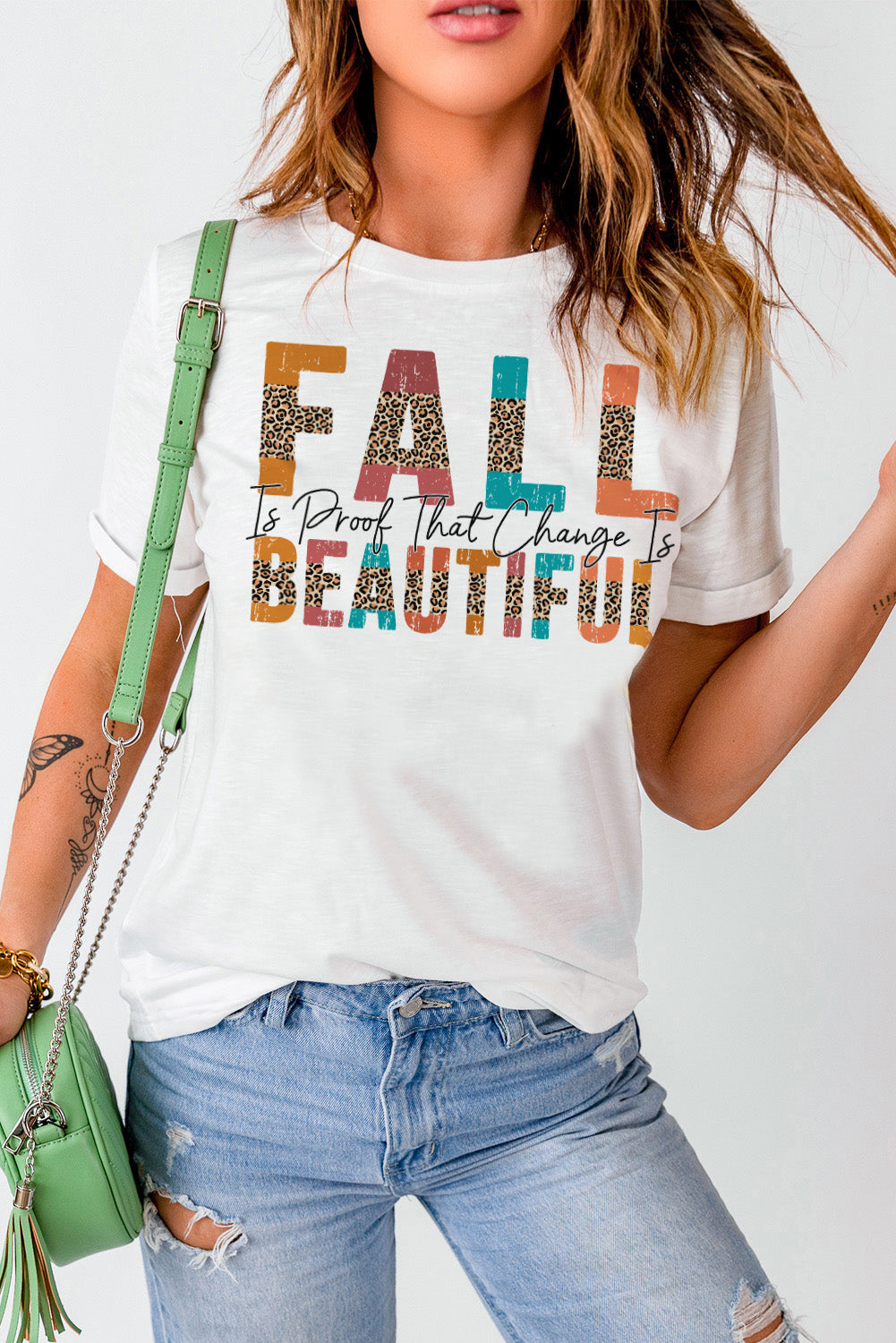 Fall Beautiful Leopard Print Short Sleeve T Shirt | White