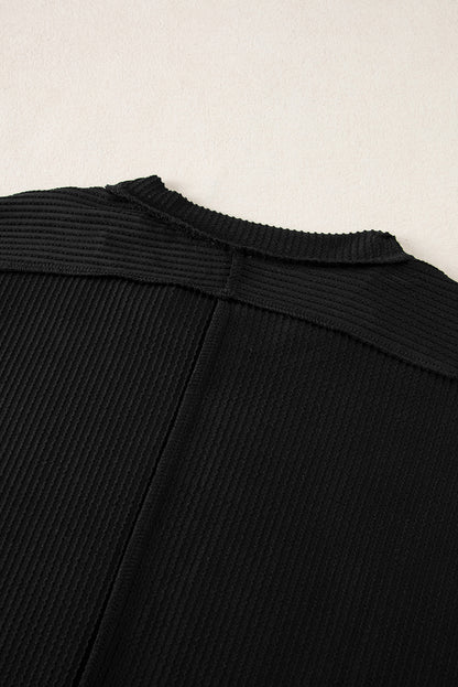 Textured Knit Exposed Stitching T-Shirt | Black