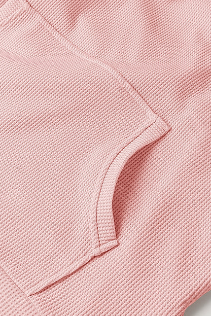 Waffle Knit Fleece Lined High Low Oversized Hoodie | Light Pink