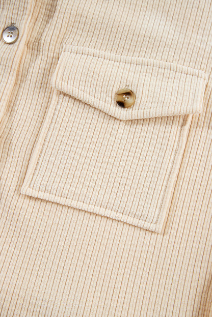 Corduroy Flap Pocket Button Up Shacket | Oatmeal