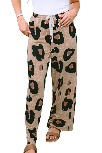 Drawstring Wide Leg Casual Pants | Leopard