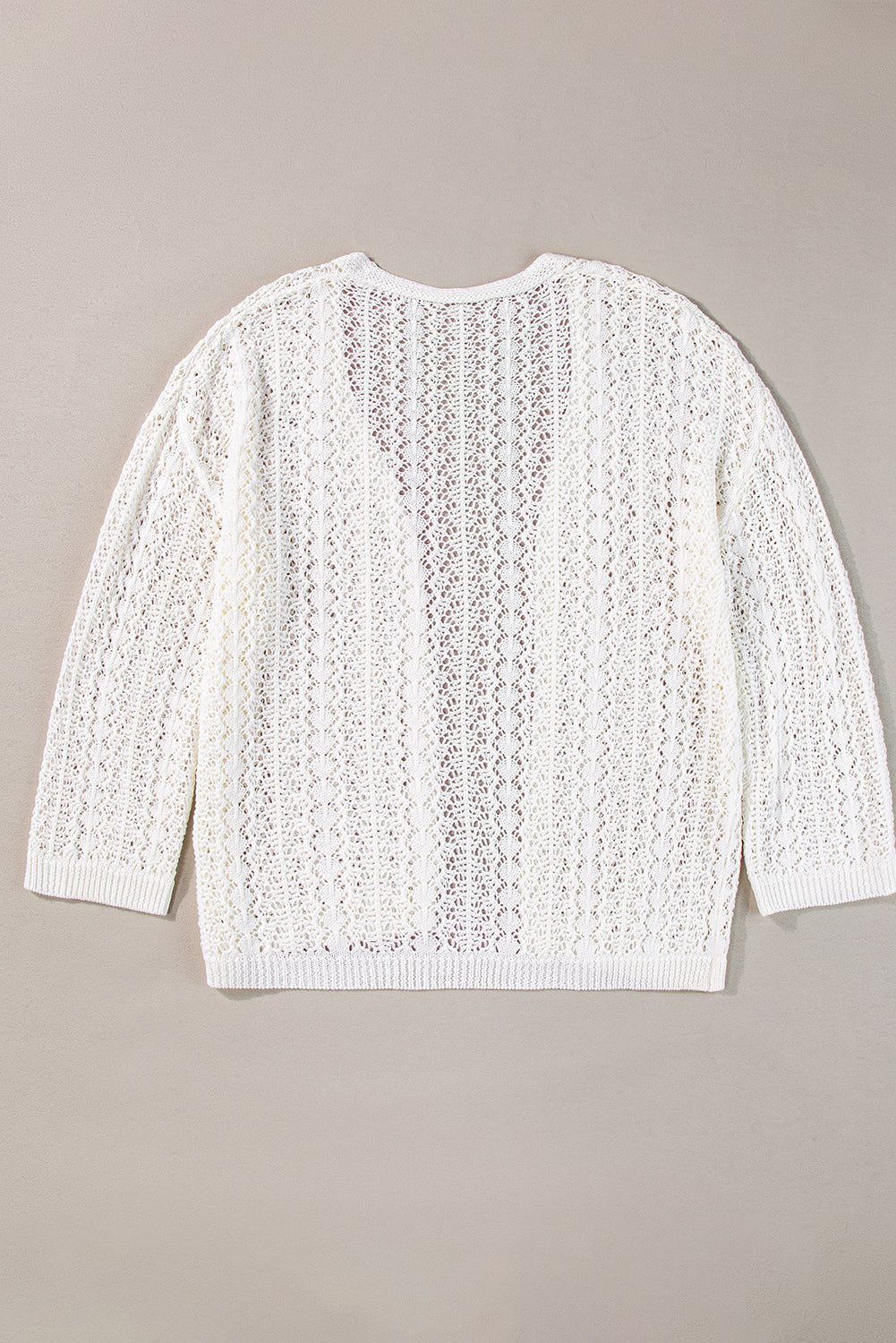 Stylish Hollow Out Knit Drop Shoulder Cardigan | White