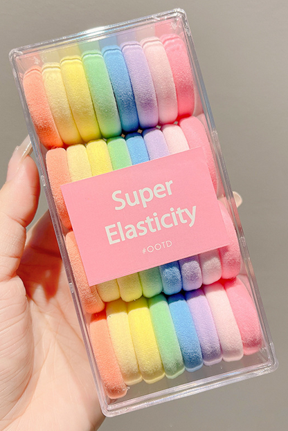 Pink 32 pcs/box Rainbow Color Elastic Ponytail Hair Tie