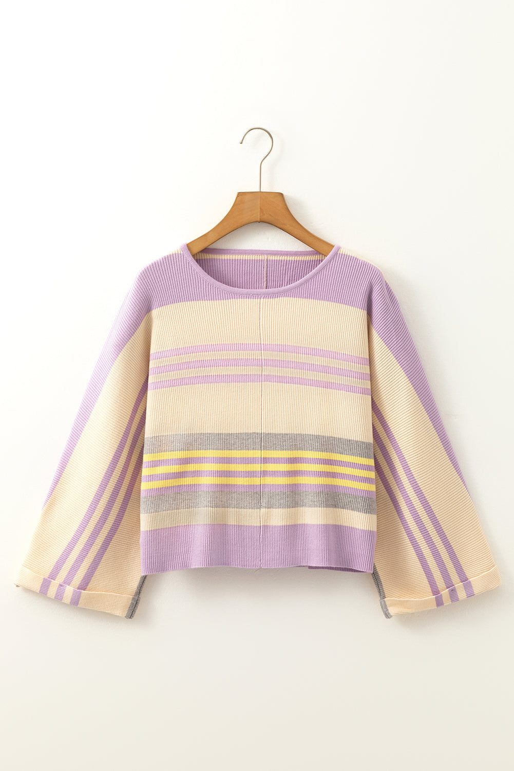 Borderline Rib Knit Cuffed Dolman Sleeve Sweater | Purple Stripe