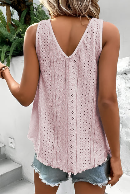 Lace Crochet Splicing V Neck Loose Fit Tank Top | Apricot Pink