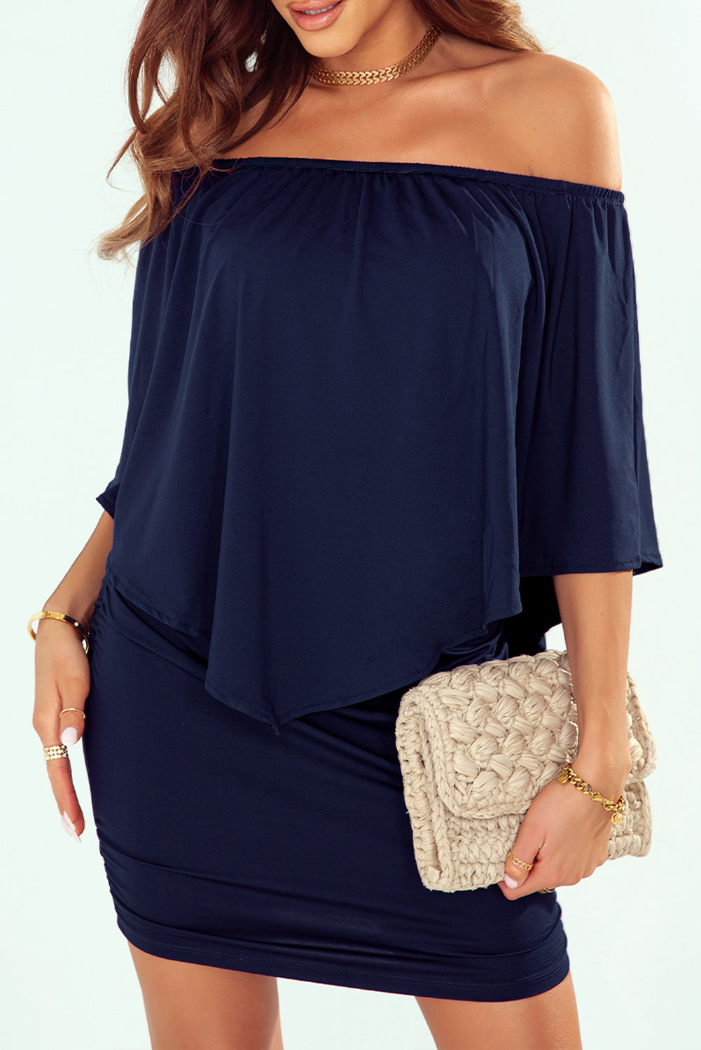 Multiple Dressing Layered Dark Blue Mini Poncho Dress | as shown