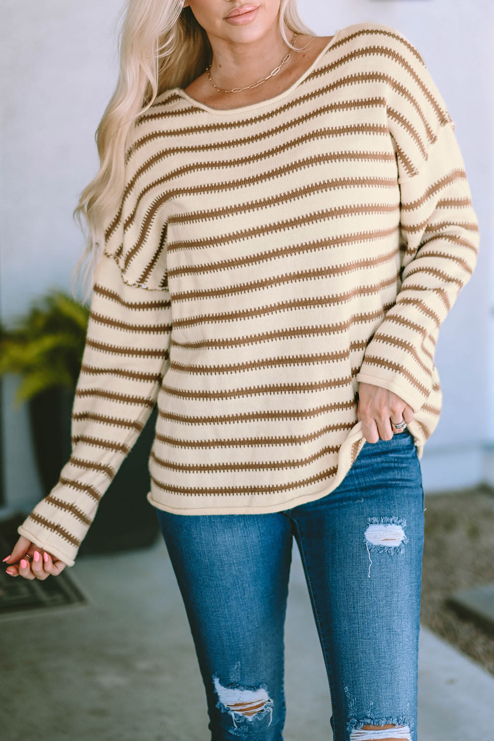 Striped Drop Shoulder Oversized Sweater | Yellow