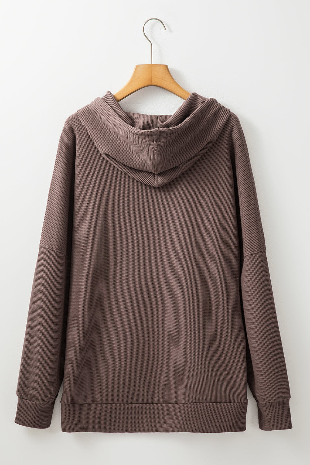 Waffle Knit Fleece Lined High Low Oversized Hoodie | Coffee