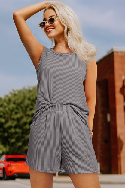 Corded Sleeveless Top And Pocketed Shorts Set | Medium Grey