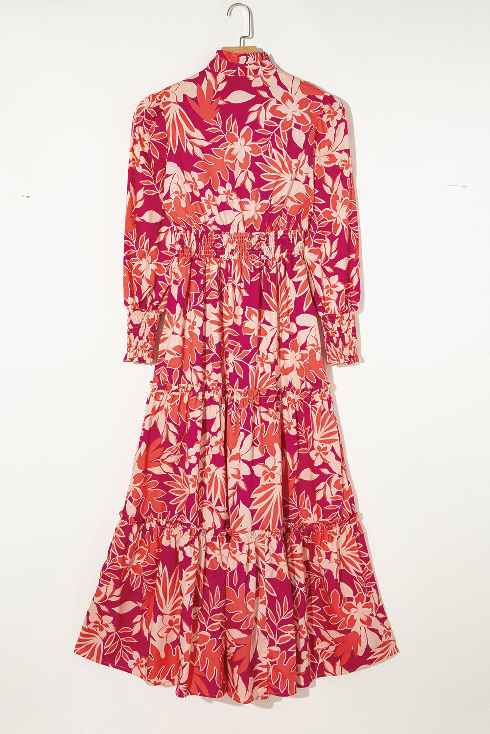 Floral Print Buttoned Smocked High Waist Maxi Dress | Rose