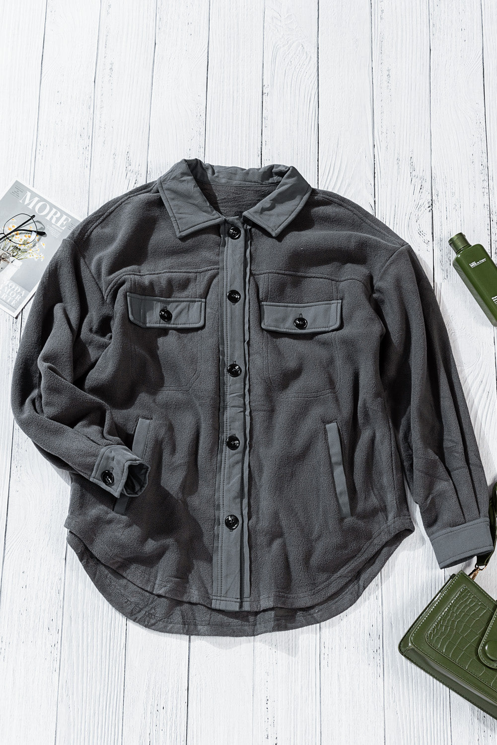 Turn Down Collar Buttoned Shirt Jacket | Gray