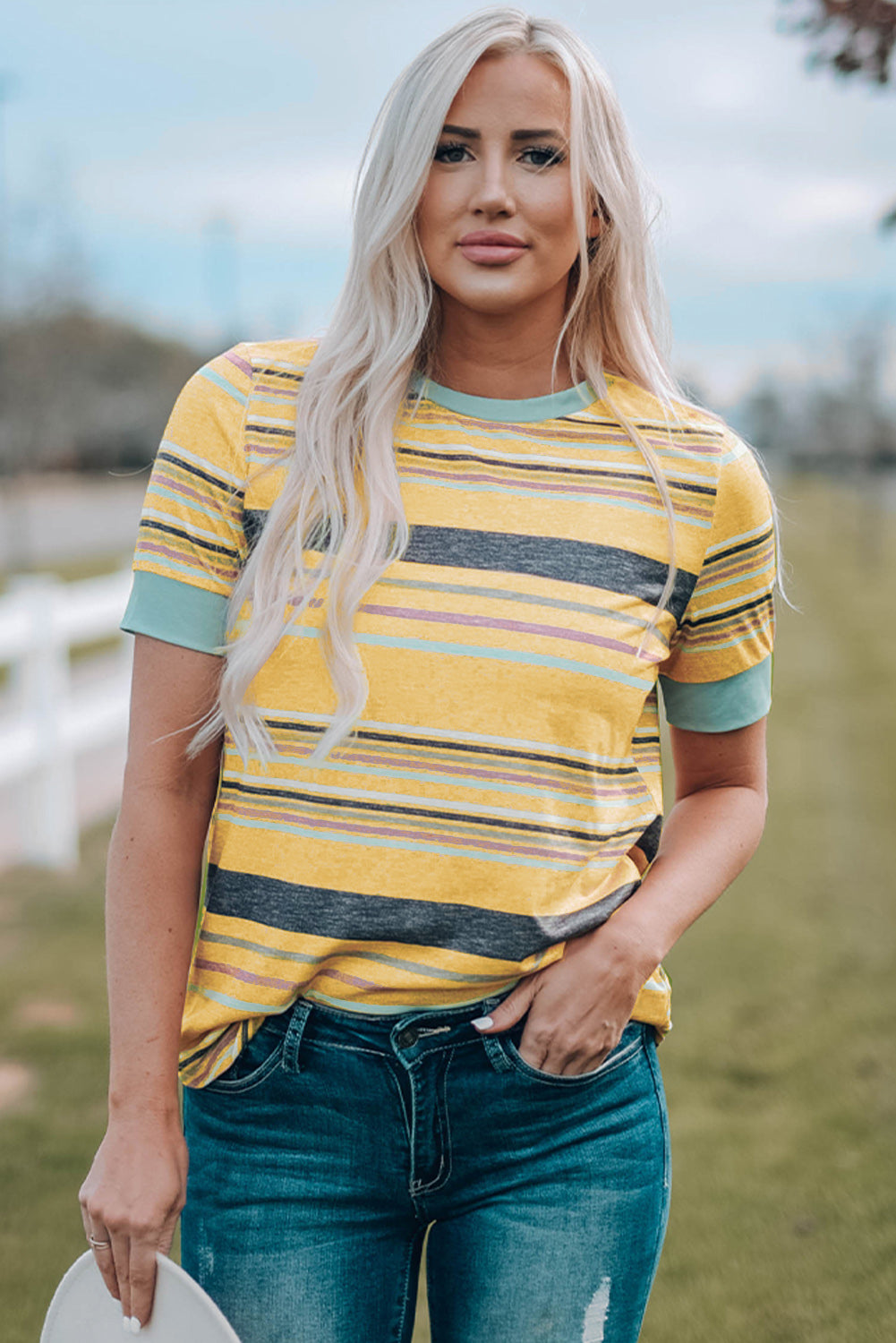 Multicolour s Crew Neck T Shirt | Stripe