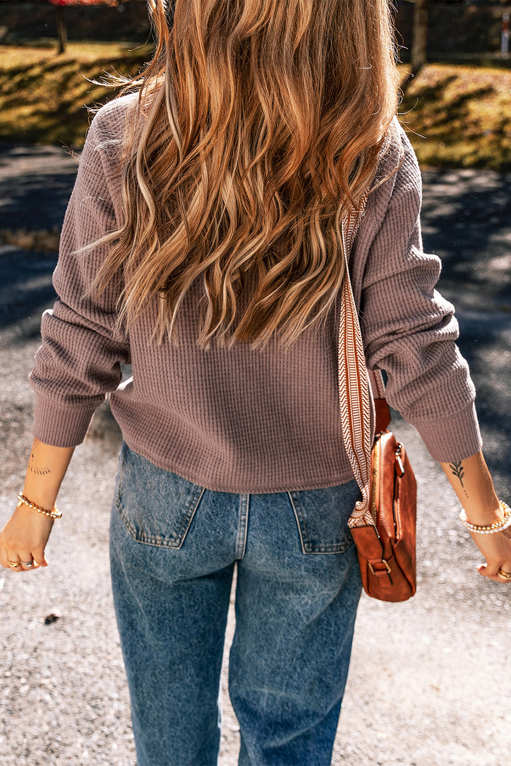 Textured Knit Henley Long Sleeve Top | Chestnut