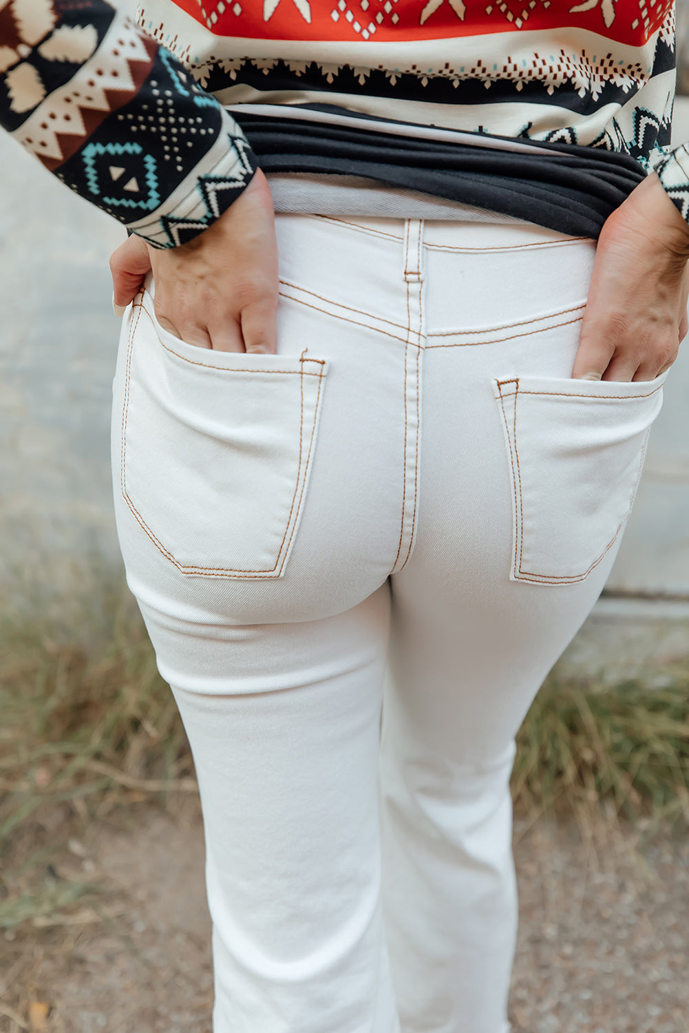 Light Washed Distressed Slits Button Fly Flare Jeans | White