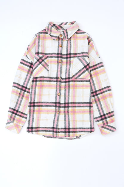 Plaid Button Front Chest Pocket Shacket | Pink