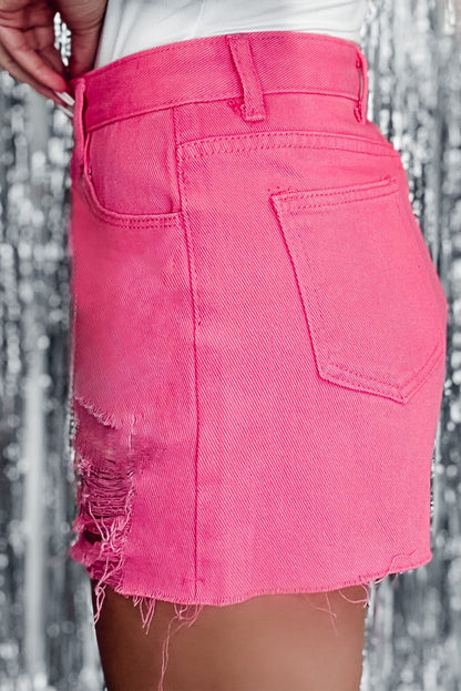 Distressed Slim Fit High Waist Denim Shorts | Rose