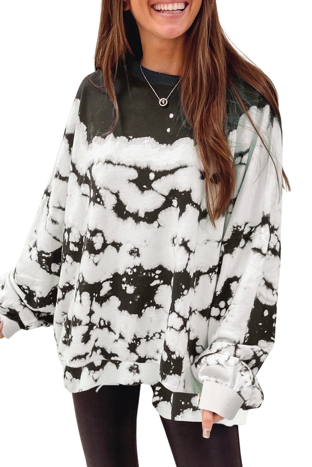 Tie-Dye Drop Shoulder Pullover Sweatshirt | White