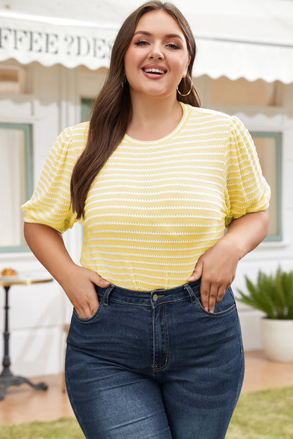 Short Puff Sleeve Plus Size Jumper | Yellow Stripe