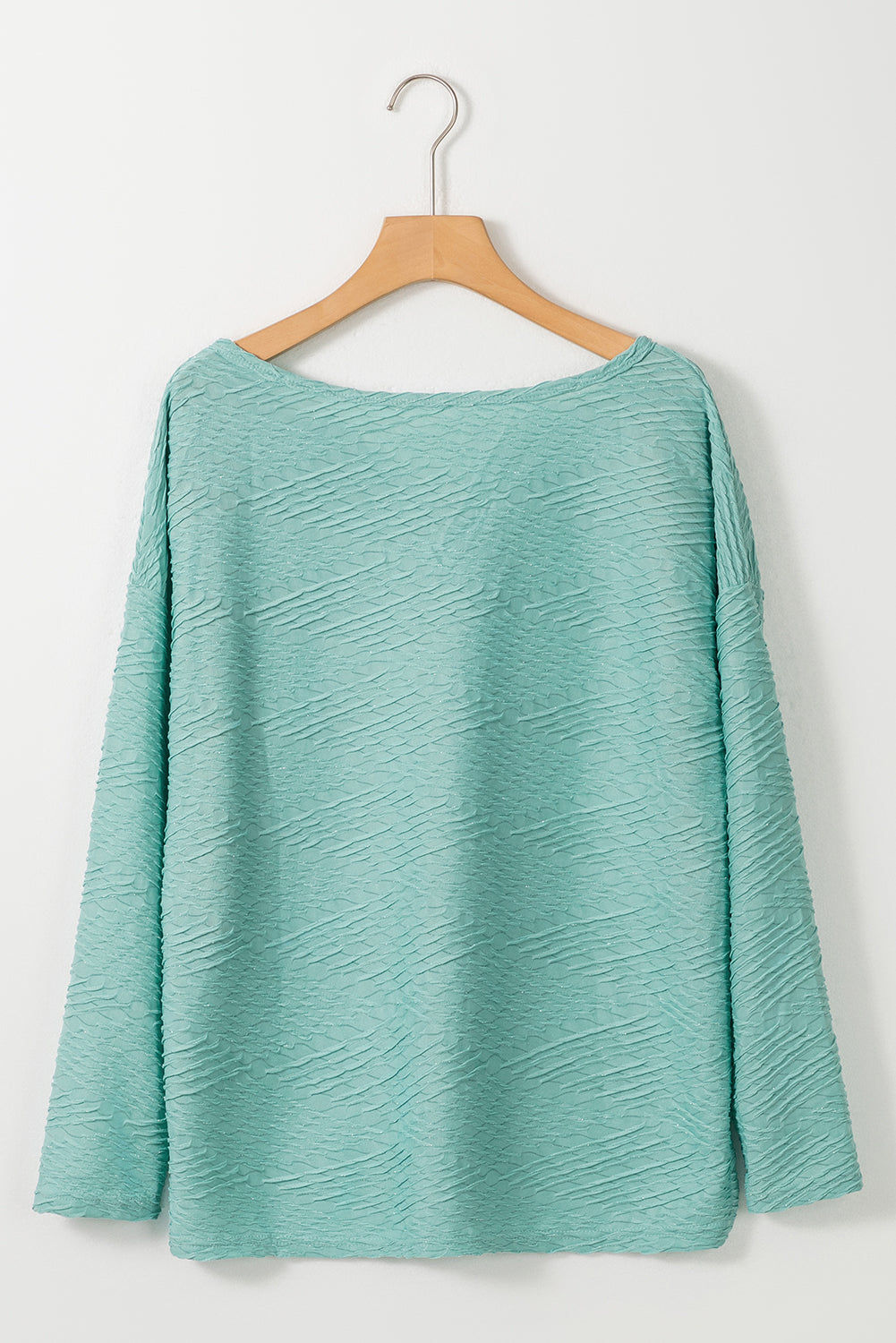 Textured Split Neck Long Sleeve Top | Green