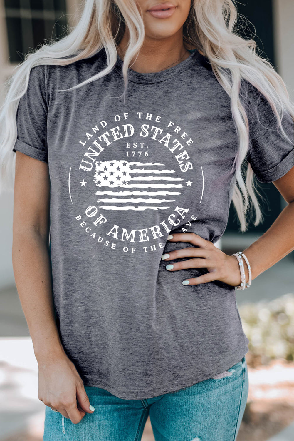 United States Of America Flag Graphic Print T Shirt | Gray