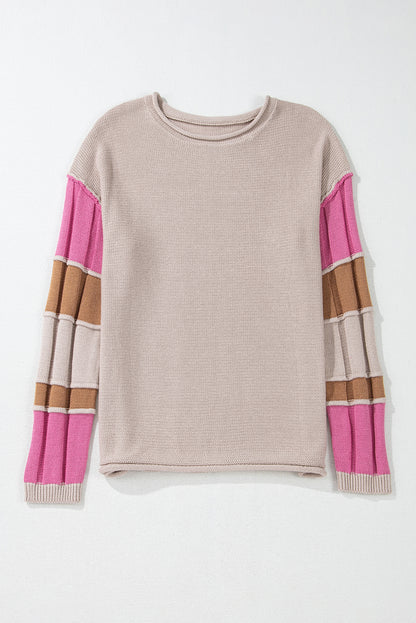 Colourblock Exposed Seam Round Neck Sweater | Simply Taupe