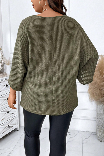 Plus Size V Neck Textured Knit Dolman Top | Jungle Green