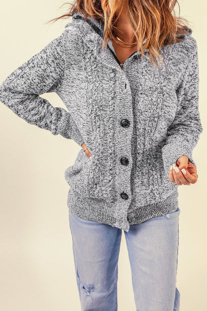 Dark Gray Long Sleeve Button-Up Hooded Cardigans | as shown