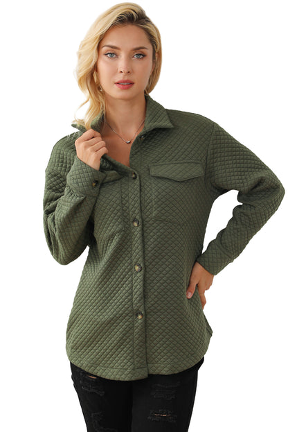 Retro Quilted Flap Pocket Button Shacket | Green