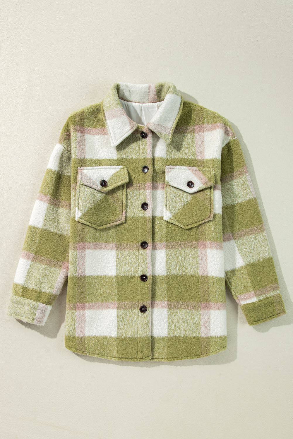 Plaid Print Buttoned Flap Pockets Baggy Shacket | Sage Green