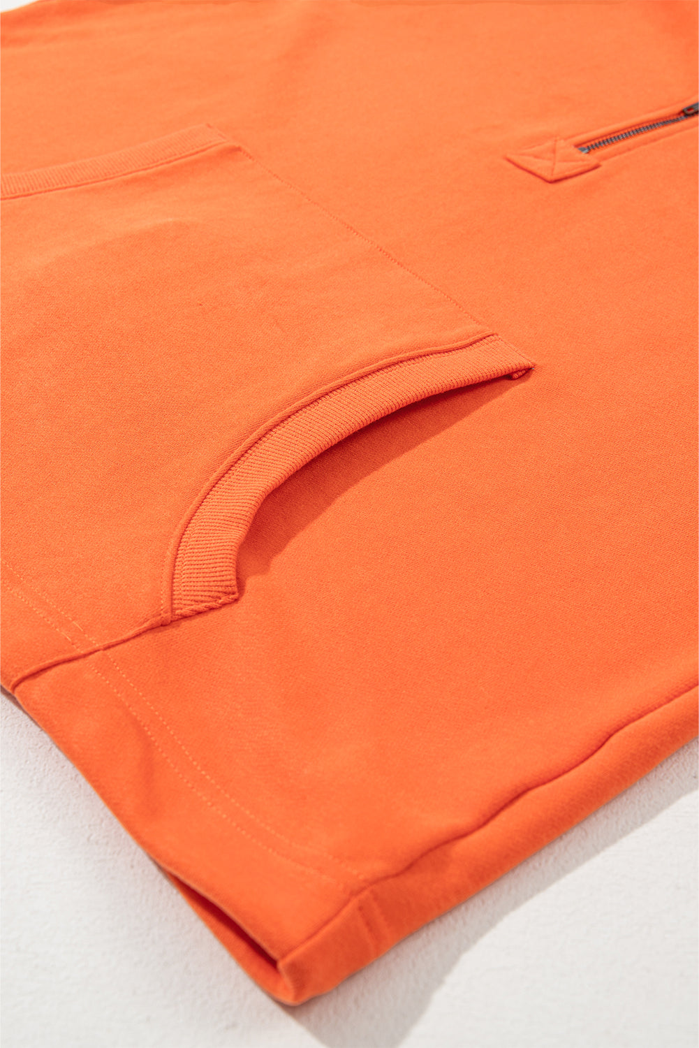 Solid Kangaroo Pocket Half Zipper Oversized Hoodie | Orange