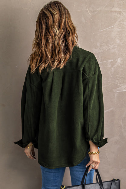 Turn Down Collar Buttoned Shirt Jacket | Green