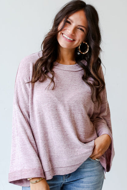 Exposed Seam Drop Shoulder Wide Long Sleeve T Shirt | Orchid Petal