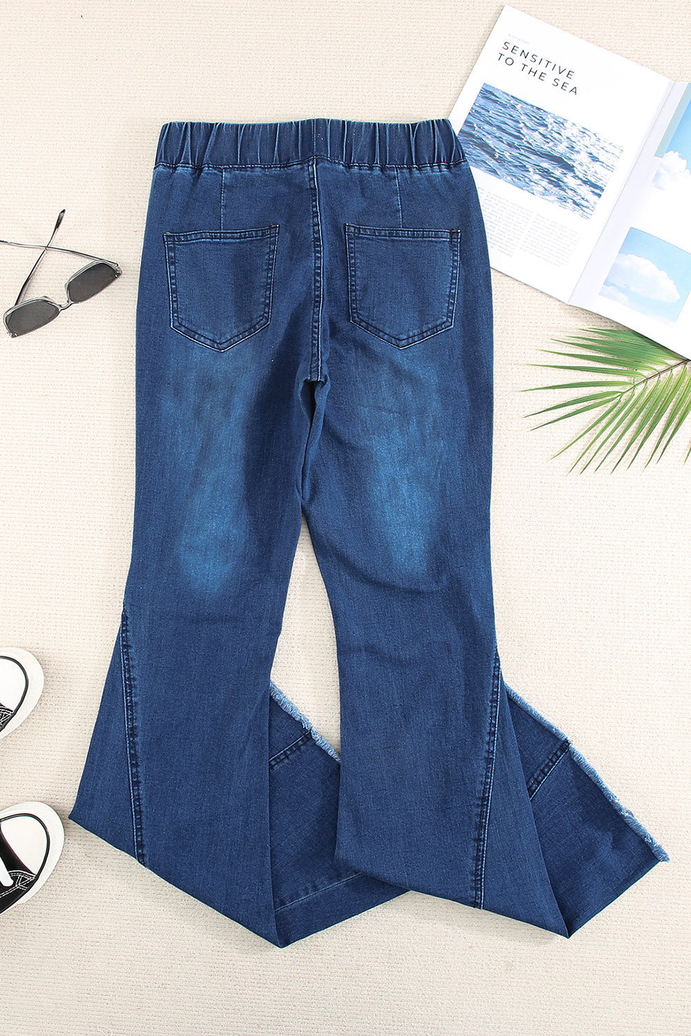 Distressed Bell Bottom Denim Pants | Sky Blue