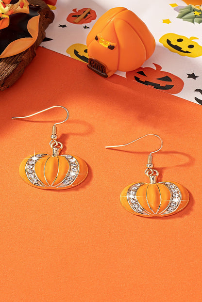 Halloween Rhinestone Pumpkin Hook Earrings | Orange