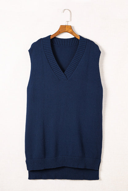 Dark  Knit Vest Pullover Sweater | Blue