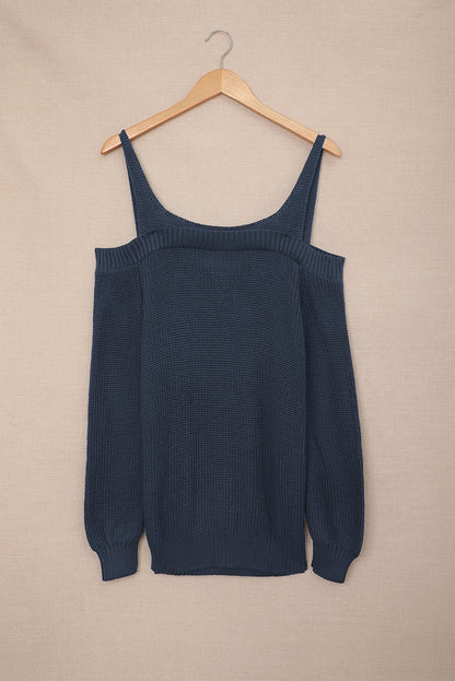 Dark  Dew Shoulder Juliette Knitted Sweater | Blue