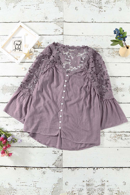 Crochet Lace Button Top | Purple