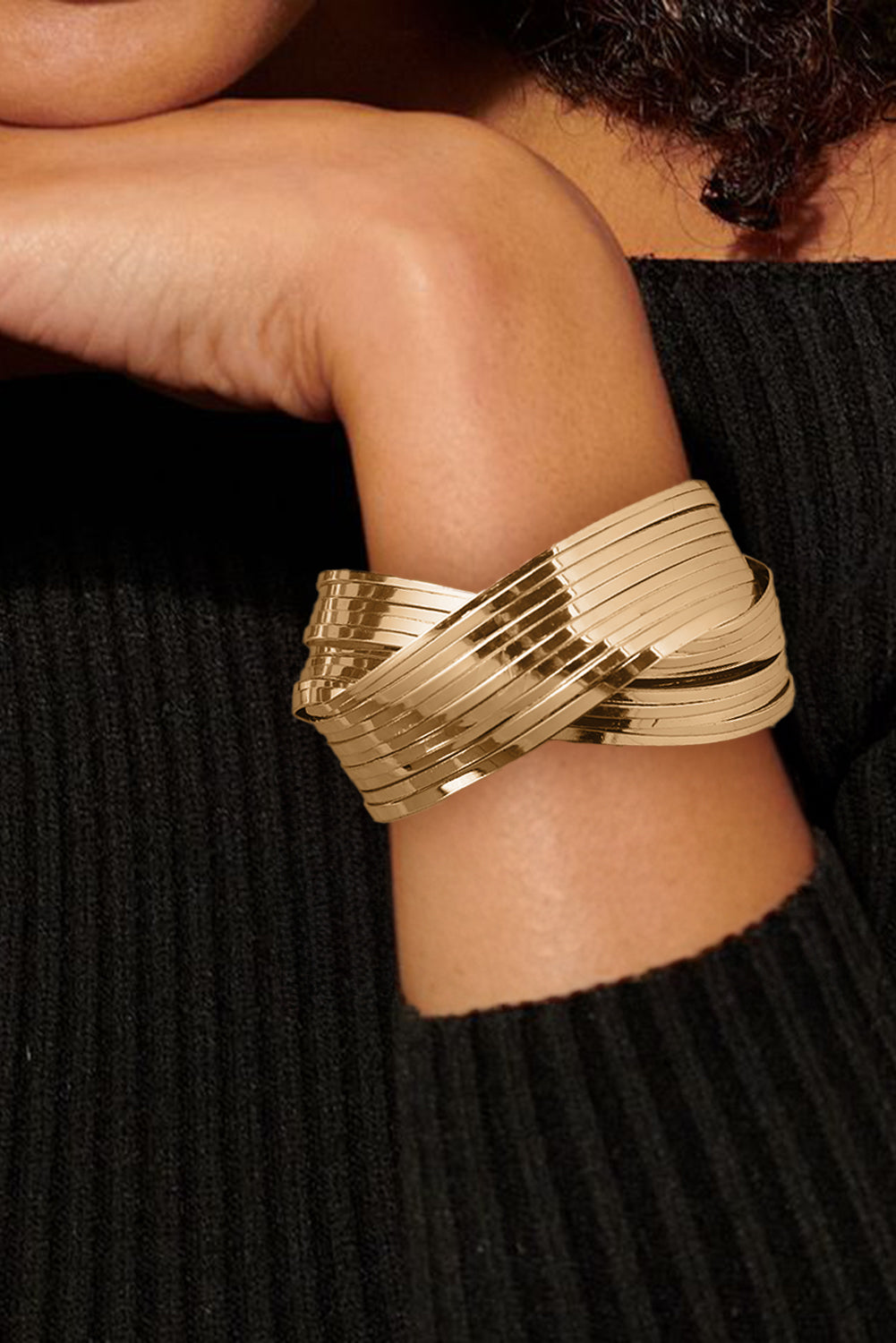 Textured Crossover Metal Cuff Bracelet | Gold